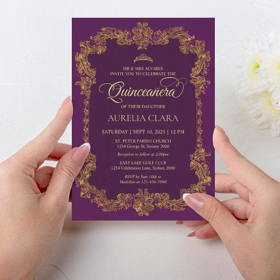 Classic Elegant Purple Gold Tiara Quinceanera