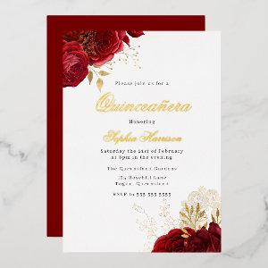 Classic Elegant Red Rose & Gold Quinceanera Golden Foil