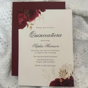 Classic Elegant Red Rose & Gold Quinceanera