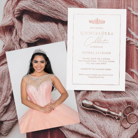 Classic Elegant Rose Gold Photo Quinceanera  Foil