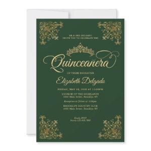 Classic Emerald Green Gold Frame Tiara Quinceanera