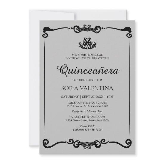Classic Grey Black Tiara Quinceanera