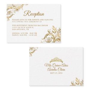 Classic Ivory White Vintage Gold Frame Quinceanera Enclosure Card