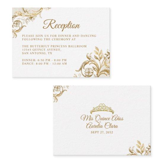 Classic Ivory White Vintage Gold Frame Quinceanera Enclosure Card