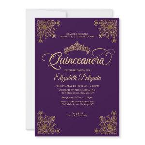 Classic Purple Violet Gold Frame Tiara Quinceanera