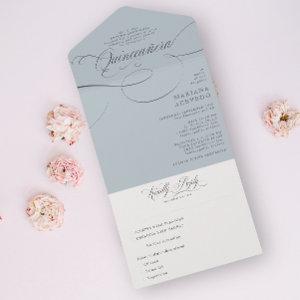 Classic Script Traditiona Wording Blue Quinceañera All In One