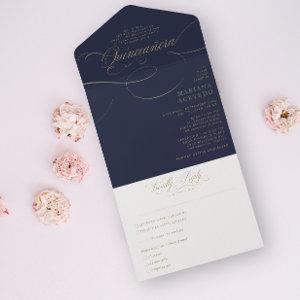 Classic Script Traditiona Wording Navy Quinceañera All In One
