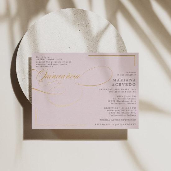 Classic Script Traditiona Wording Pink Quinceañera Foil