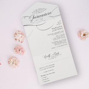 Classic Script Traditional Wording B&W Quinceañera All In One