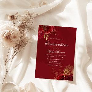 Classic Vintage Red Rose & Gold Quinceanera