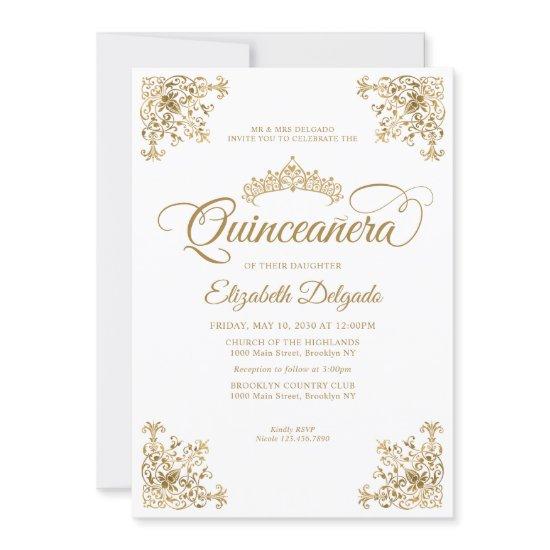 Classic Vintage White Gold Frame Tiara Quinceanera