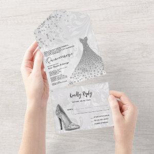 Classy Damask, Silver Stiletto & Gown Quinceañera All In One