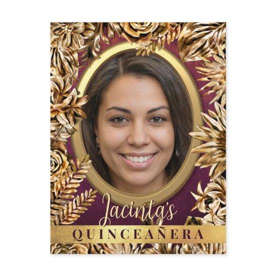 Classy Luxury Gold Floral Custom Photo Quinceañera  Postcard