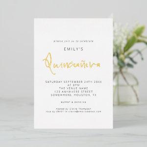 Classy Quinceanera Modern Script Real  Foil Invita Foil