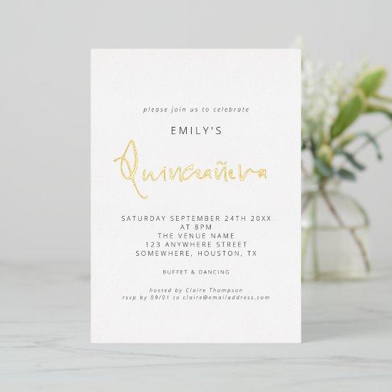 Classy Quinceanera Modern Script Real  Foil Invita Foil