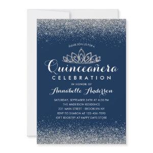 Classy Royal Blue Quinceañera Silver Tiara Glitter