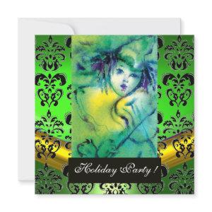 CLOWN IN GREEN, BLACK DAMASK MONOGRAM ,Emerald gem