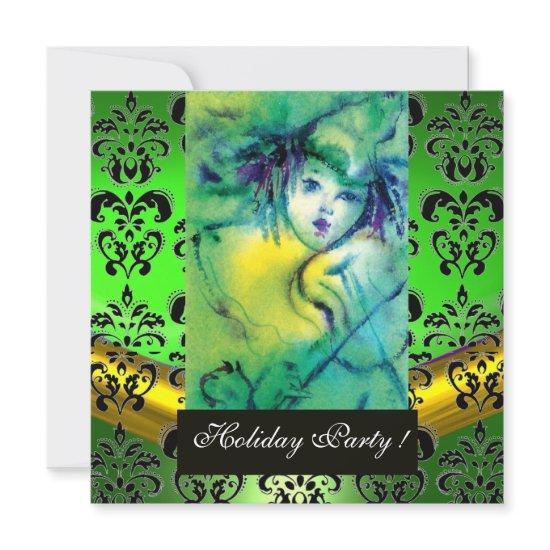 CLOWN IN GREEN, BLACK DAMASK MONOGRAM ,Emerald gem