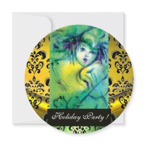 CLOWN IN GREEN,YELLOW, BLACK DAMASK MONOGRAM Gem