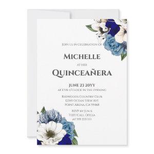 Cobalt Dusty Blue Watercolor Floral Quinceañera