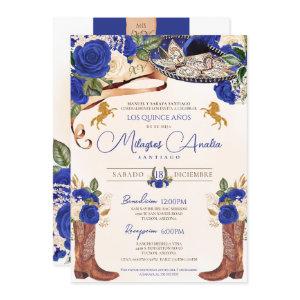 Cobalt Royal Blue Roses Western Charro Quinceañera