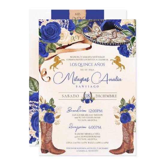 Cobalt Royal Blue Roses Western Charro Quinceañera