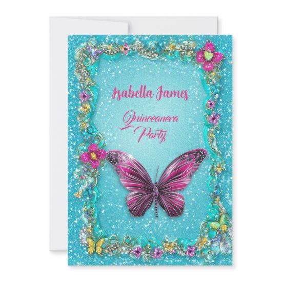 colorful butterflies floral turquoise magenta chic
