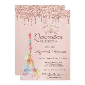 Colorful Eiffel Tower,Rose Gold Drips Quinceañera