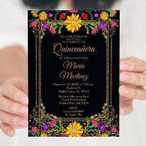 Colorful Floral & Black Background Quinceañera
