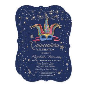 Colorful Masque Navy Blue Stars  Quinceañera