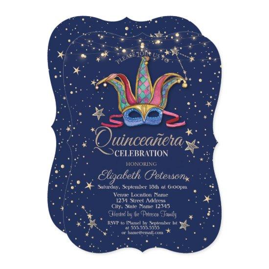 Colorful Masque Navy Blue Stars  Quinceañera