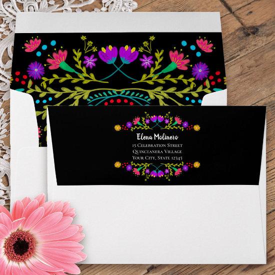 Colorful Mexican Fiesta Flowers Return Address Envelope