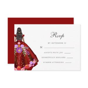 Colorful Red Fiesta Floral Calligraphy Quinceanera RSVP Card