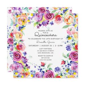 Colorful Watercolor Floral Chic Quinceañera