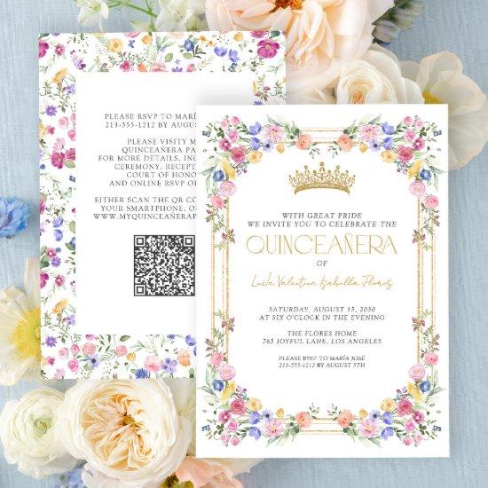 Colorful Wildflower Floral Garden QR Quinceañera