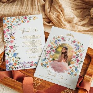 Colorful Wildflower Sweet 16 Quinceanera Photo Thank You Card