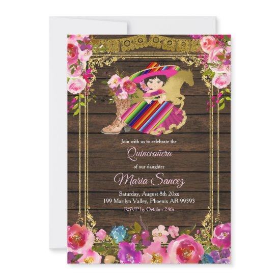 Colorful Wood Charro Floral Pink Quinceañera