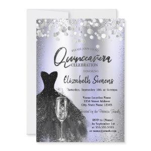 Confetti Dots,Black Dress Glass Violet Quinceañera