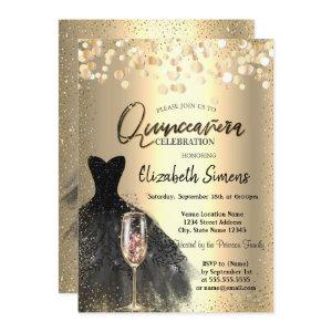 Confetti Dots,Black Dress Wine Glass Quinceañera