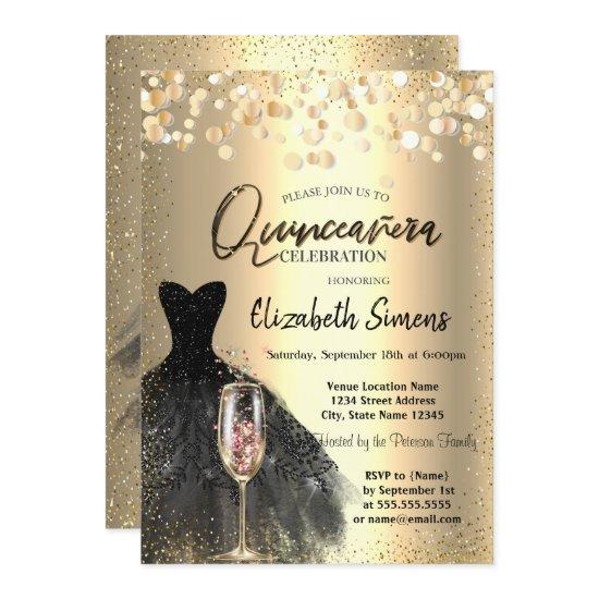 Confetti Dots,Black Dress Wine Glass Quinceañera