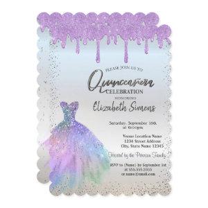 Confetti Dots,Blue Dress Violet Drips Quinceañera
