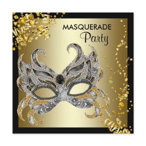 Confetti Mask Black Gold Masquerade Party