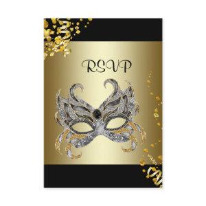 Confetti Mask Black Gold Masquerade Party RSVP