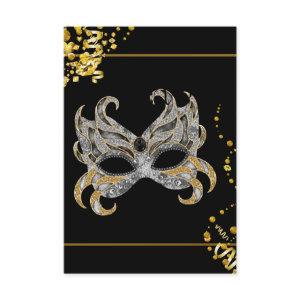 Confetti Mask Black Gold Masquerade Party RSVP