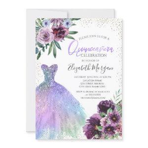 Cool Dress,Confetti Violet Flowers Quinceañera