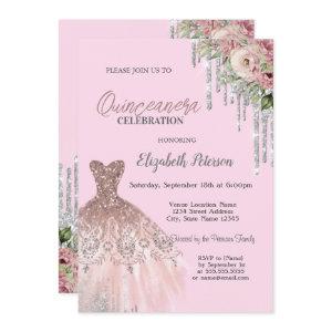 Cool Glitter Drips,Dress Floral Pink Quinceanera