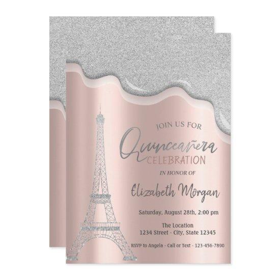 Cool Glitter Drips,Eiffel Tower Quinceañera