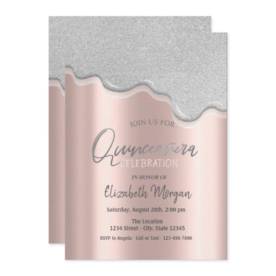 Cool Glitter Drips Rose Gold Quinceañera