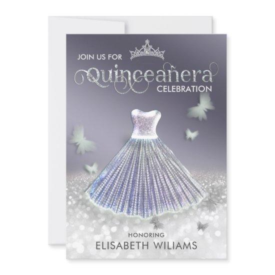 Cool lavender silver glitter dress butterfly