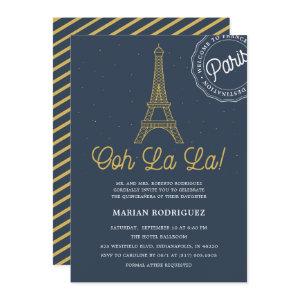 Cool Navy Blue Gold Eiffel Tower Paris Quinceañera